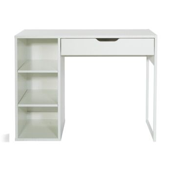 Modern Work Desk, Accessory Drawer, White Computer Desk, Desk Dimensions, Wood Shelving, Drawer Table, Organize Craft Supplies, Laminated Mdf, Contemporary Desk