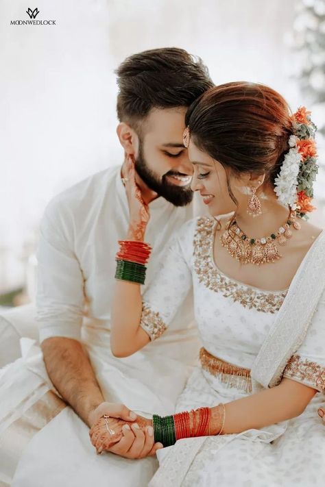 Wedding Couples Photography Posing Ideas, Engagement Photos Ideas Indian Saree, Engagement Photo Ideas Indian, Bridal Engagement Poses, Hindu Engagement Photo Poses, Kerala Hindu Engagement Look, Hindu Wedding Poses, Tamil Engagement Photos, Indian Engagement Photos Ideas