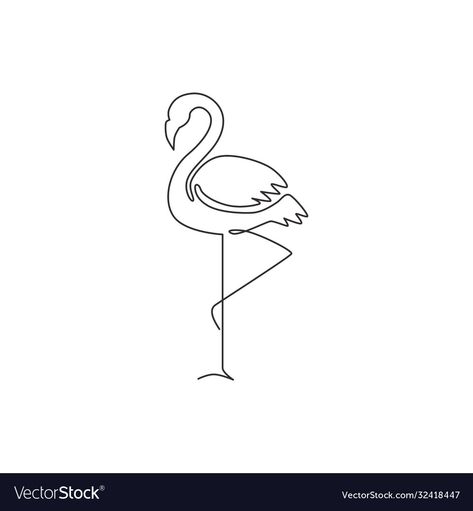 Single Line Drawing Tattoo, Flamingo Outline, Flamingo Line Art, Flamingo Drawing, Bird Mascot, Line Drawing Tattoos, Flamingo Vector, Flamingo Tattoo, Logo Identity