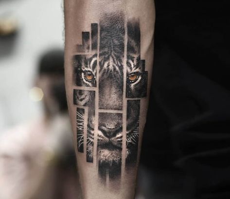 Tattoo photo - Tiger tattoo by Dani Ginzburg Tiger Tattoo Geometric, Geometric Tiger Tattoo Design, Tiger Geometric Tattoo, Tiger Tattoo Design Men, Geometric Tiger Tattoo, Steve Butcher Tattoo, Tiger Tattoo Sleeve, Graphic Tattoo, Cool Half Sleeve Tattoos