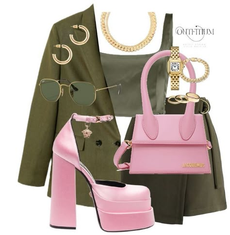 Touch Of Pink Outfit, Dresses For Quinceanera Guest, Pink Outfit Casual, Dresses For Quinceanera, Outfits Colourful, Olive Green Outfit, Preppy Chic Outfits, Everyday Skirts, Surprise Dance