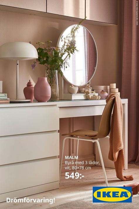 Ikea Hack Dressing Table, Ikea Dresser Hack, Dresser Hack, Wallpaper Design For Bedroom, Ikea Dresser, Office Room Decor, Bedroom Furniture Design, Easy Home Decor, Room Inspiration Bedroom