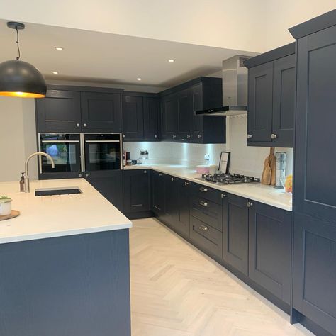 Indigo has been incredibly popular since it launched at the end of 2019, on all of our paint to order ranges. The finish is exceptionally versatile, suiting a range of kitchen layouts and design styles.  Would you consider this finish for your home?  📷: Symphony Retailer @ckpdesign  #symphonykitchens #indigo #ashbourne #kitchens #newkitchen #homeinspo #modernkitchen #openplan #kitchenisland #kitchensofinsta #kitcheninspo #bluekitchen #bluehome #interiortrends #symphonygroup Quirky Interior Design, Color Kitchen Cabinets, Galley Kitchen Ideas Narrow, Symphony Kitchen, Quirky Interior, Indigo Kitchen, Open Plan Kitchen Dining Living, Color Kitchen, Kitchen Design With Island