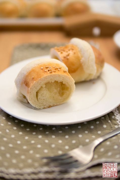 Chinese Cocktail Buns (Gai Mei Bau) - Dessert First Chinese Cocktail, Chinese Bakery, Coconut Buns, San Francisco Food, Food And Travel, Silicone Baking Mat, Cake Flour, Baking Sheets, Loaf Bread