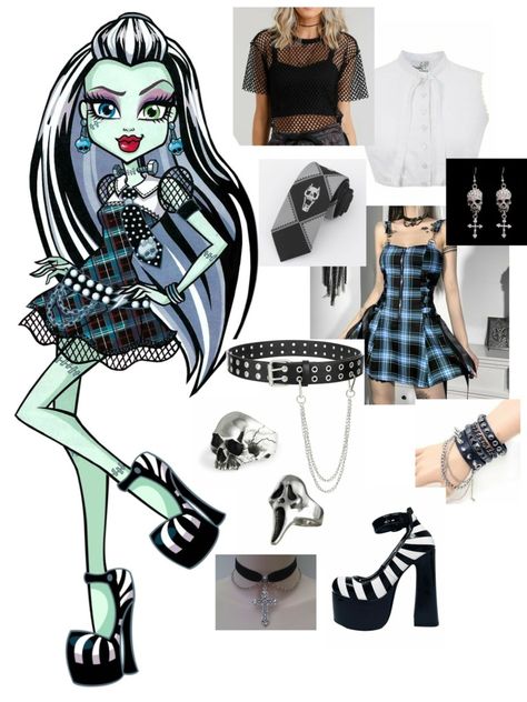 Frankie And Jackson Costume, Diy Frankie Stein Costume, Frankie Stein Costume Aesthetic, Holloween Costume Ideas Monster High, Franky Stein Outfit, Frankie Monster High Costume Diy, Frankie Stein Costume Ideas, Frankinstine Monster High, Monsterhigh Costume Ideas