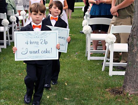 Truthful & funny wedding signs from Offbeat Bride Wedding Programs Funny, Creative Wedding Sign, Funny Wedding Signs, Blended Family Wedding, Simple Elegant Wedding, Wedding Cakes Blue, Offbeat Bride, Wedding Cakes With Cupcakes, Unique Wedding Cakes