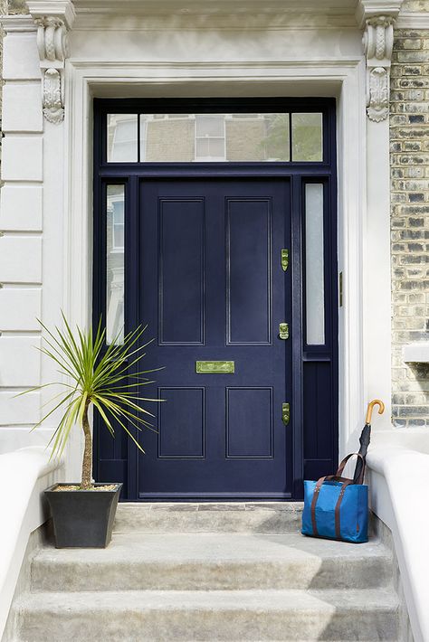 Little Greene's MD David Mottershead on how to make a stylish entrance | Livingetc Indigo Blue Paint, Gray Front Door Colors, Dark Front Door, Navy Blue Houses, Dark Blue Paint Color, Teal Front Doors, Dark Blue Paint, Traditional Front Doors, Blue Front Door