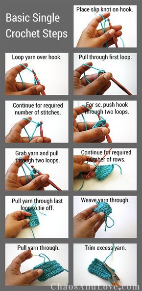 Basic Single Crochet | chaosandlove.com #crochet #tutorial How To Make Crotchets, How To Nit For Beginners Knitting How To Crochet, How To Single Crochet, Crochet Beginners, Beginning Crochet, Crochet 101, Crochet Geek, Crochet Bows, Crochet Tips