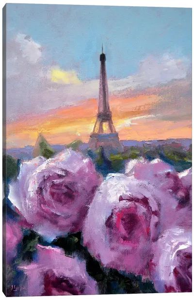 Elena Lukina - Canvas Prints & Wall Art | iCanvas Romance In Paris, Paris Oil Painting, Cities Painting, Spring Paris, Roses Romantic, Paris Canvas, Paris Painting, Oil Art, City Painting