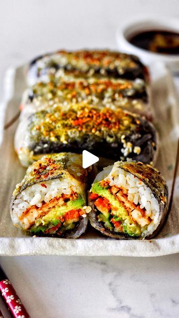 Ricepaper Springrolls, Tofu Glaze, Rice Paper Sushi Rolls, Rice Paper Sushi, Tofu Homemade, Tofu Mayo, Tofu Sushi, Paper Sushi, Rice Paper Wraps