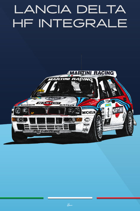 Capture the adrenaline-filled essence of Group A rally racing with this striking Lancia Delta HF Integrale poster. This high-quality wall art celebrates its status as one of the most legendary rally cars of all time.

Featuring a meticulously detailed illustration, this Lancia Delta HF Integrale poster showcases the iconic Italian automobile in all its glory. The vibrant colours and dynamic composition bring this rally legend to life, capturing the essence of its power, speed, and excitement. Rally Poster, Lancia Delta Hf Integrale, Lancia Delta Integrale, Cartoon Cars, Dynamic Composition, Lancia Delta, Rally Cars, Rally Racing, Detailed Illustration