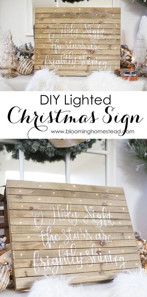 Beautiful and Easy DIY Lighted Christmas Sign - Come get all the details on how to make your own at Blooming Homestead #ad Large Christmas Signs, Palate Projects, Centerpieces Diy, Believe Christmas, Funky Junk Interiors, How To Make Signs, Craft Lights, Chalk Pens, Christmas Centerpieces Diy