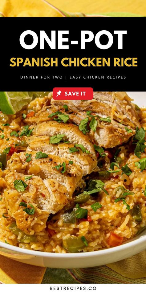 Indulge in the flavors of Spain with this easy one-pot Spanish chicken and rice recipe. Made with wholesome ingredients, this oven-baked dish is a quick dinner idea, ready in just 25 minutes. Perfect for two, it’s a go-to recipe for authentic Spanish meals. Save it to your ‘Chicken and Rice Recipes’ board and visit the article to explore more Spanish rice dinner ideas and chicken recipes! Spanish Cuisine Recipes, Instant Pot Chicken And Rice Recipes, Spanish Food Ideas, One Pot Chicken Meals, Spanish Rice With Chicken, One Pot Recipe Ideas, Spanish Rice Dinner, Table Oven, Chicken Breast Instant Pot Recipes