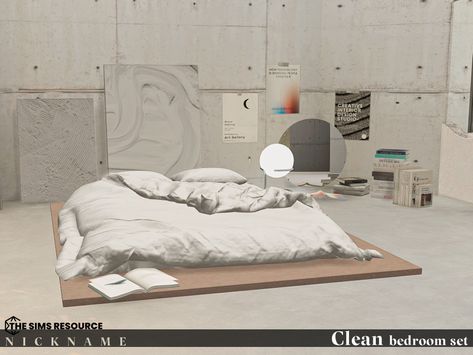 The Sims Resource - Clean bedroom set Sims 4 Cc Mattress On Floor, Sims 4 Modern Bed Cc, Sims 4 Floor Bed Cc, Sims 4 Messy Bed Cc, Sims4 Beds Cc, Shelves Sims 4 Cc, Platinum Luxe Sims Cc, Sims Resource Bedroom, Sims 4 Cc Furniture Functional Bedroom