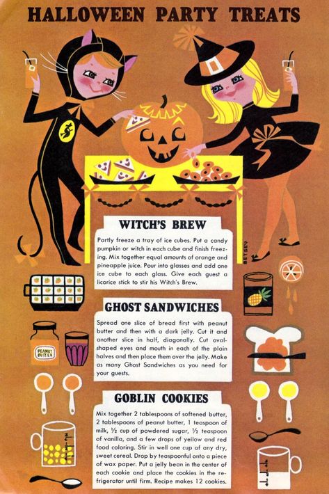 1940s Halloween, Vintage Halloween Recipes, Halloween Party Treats, Vintage Halloween Images, Carte Halloween, Halloween Queen, Halloween 2014, Jack And Jill, Halloween Illustration