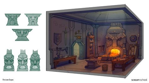 Fantasy House Interior, Dwarven City, Concept Art Books, Interior Concept Art, Warhammer Fantasy Roleplay, Interior Props, Minecraft Drawings, Props Concept, Temple Art