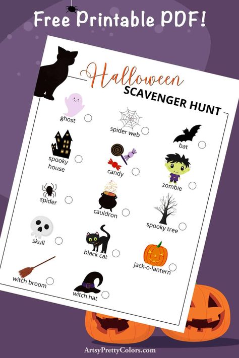 A fun activity for the spooky season – a free Halloween Scavenger Hunt For Kids! This printable PDF has a list of Halloween-themed items for your kids to find around the neighborhood. The perfect activity for kids of all ages. #Halloweenideas#Halloweenactivity#halloweenprintables#holidayprintable#kidsactivity Halloween Neighborhood Scavenger Hunt, Halloween Scavenger Hunt For Kids, Book Scavenger Hunt, Preschool Scavenger Hunt, Neighborhood Scavenger Hunt, Printable Halloween Decorations, Halloween Scavenger Hunt, Fall Decor Diy Crafts, Monster Coloring Pages