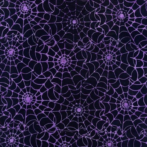 100% cotton batik fabric from the Tonga Spell Bound collection by Timeless Treasures. Spider Web Tonga-B2675 Wizard Fat Quarter = 18" x 22"  1/4 yard = 9" x 44" 1/2 yard = 18" 44" 1 yard = 36" x 44" Fabric is cut from the bolt. Orders of multiple yardages will be cut into one continuous piece.   To Order Multiple Yardages:  First, select "1.00 yards" from the LENGTH drop-down menu.  Second, select the desired quantity from the QUANTITY drop-down menu.  If ordering from the Etsy APP or smart devi Halloween Pattern Background, Spooky Spider Web, Western Clipart, Spooky Background, Halloween Pfp, Spooky Decorations, Halloween Purple, Spooky Spiders, Timeless Treasures Fabric