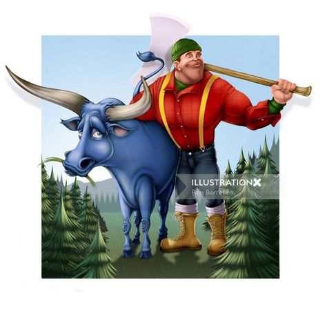 Ox Illustration, Paul Bunyan And Babe, Paul Bunyan, The Big Blue, Big Blue, Pencil Sketch, Ox, Culture Art, Graphic Art