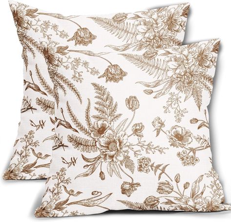 Sofa Throw Pillows Ideas, Outdoor Pillows Ideas, Bedroom Fall Decorations, Brown And White Flowers, Cover For Patio, Core Decor, Brown Pillow Covers, Flowers Pillow, Brown Throw Pillows