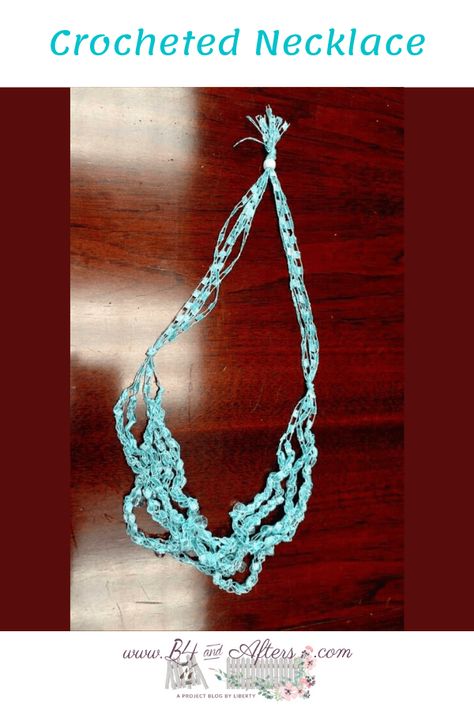 crocheted necklace Stitching Projects, Beginner Crafts, Crochet Hook Set, Small Necklace, Ribbon Yarn, Jewelry Making Necklace, Large Jewelry, Ribbon Crafts, Unique Crafts