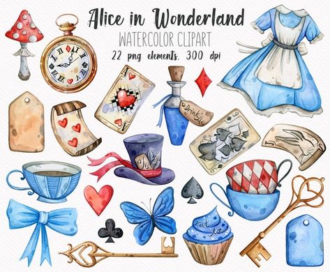 Alice In Wonderland Clipart, Watercolor Tea, Alice In Wonderland Crafts, Alice In Wonderland Drawings, Alice In Wonderland Illustrations, Alice In Wonderland Aesthetic, Alice In Wonderland Birthday, Wonderland Quotes, Alice In Wonderland Theme