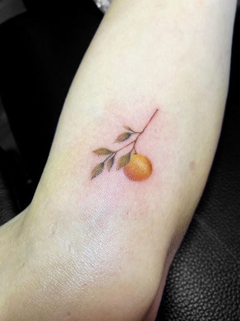 #orange #orangetattoo #tattoo #smalltattoo Tina Tattoo, Orange Tattoos, Fruit Tattoos, Poem Tattoo, Orange Tattoo, Peach Tattoo, Florida Tattoos, Fruit Tattoo, Lavender Tattoo