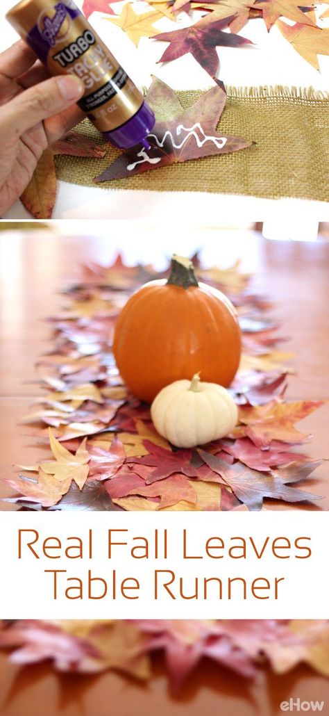 DIY a beautiful table runner to use all fall long with this easy-to-follow tutorial. Using real leaves, this will cost you tons and be eco-friendly! http://www.ehow.com/how_12343552_diy-table-runner-created-real-fall-leaves.html?utm_source=pinterest.com&utm_medium=referral&utm_content=freestyle&utm_campaign=fanpage Leaf Table Decor, Fall Leaf Decor, Thanksgiving Table Runner, Table Runner Diy, Home Decor Fall, Thanksgiving Decorations Diy, Natural Resource, Fall Table Runners, Thanksgiving Table Settings