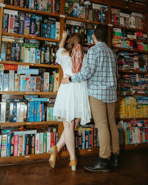 Talk about an engagement session that feels exactly like you and your partner 😍 From board games to books to coffee shops, these photos scream Cody & Taylor in every way. And that's exactly how your engagement photos SHOULD feel, the perfect representation of who both of you are and the things you love to do together 🤍 Board Games Engagement Photos, Waffle House Engagement Photos, Board Game Engagement Photos, Cafe Engagement Photos, Coffee Shop Engagement Photos, Waffle House, Comic Store, Engagement Pics, Coffee Shops