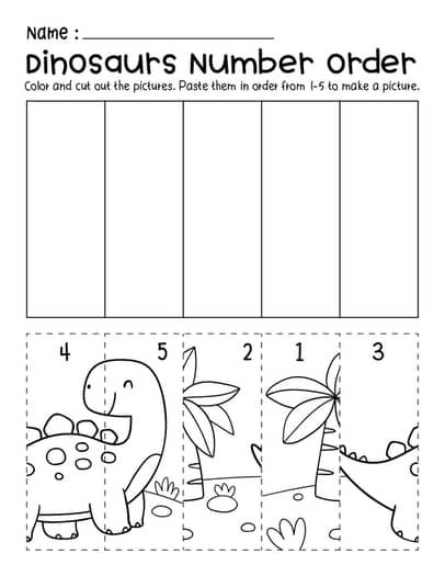 Dinosaurs Number Order Cut & Paste Scene Preschool Worksheets | TPT Worksheets For Daycare, Preschool Activities 3-5, Preschool Number Activity, Worksheet For Preschoolers, Dinosaur Worksheets Kindergarten, Dinosaur Activity For Preschool, Disney Preschool Worksheets, Math Crafts Preschool, Kindergarten Dinosaur Activities