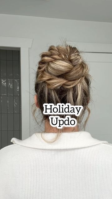 Lainey Ostrom on Instagram: "Quick holiday updo! This will be up on my YouTube tomorrow, so be sure to subscribe so you don’t miss it! ♥️ YAY OR NAY? - #holidayupdo #holidayhairstyle #holidayhair #hairinspired #updotutorial #updospecialist #highbun #highbunhairstyle #hairreelsofinstagram" Christmas Updo, Holiday Updos, Quick Messy Bun, Low Messy Buns, Messy Bun Updo, Holiday Updo, High Bun Hairstyles, Updo Tutorial, Romantic Hairstyles