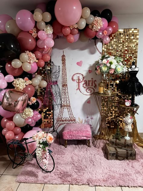 Paris Themed Dance Decorations, Paris Party Backdrop Ideas, Paris Theme Balloon Decor, Paris 50th Birthday Party Ideas, Night In Paris Theme Party Sweet 16, Paris Theme Quinceanera Decorations, Paris Balloon Garland, Paris Theme Sweet Sixteen, Springtime In Paris Theme Party