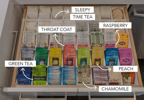 Khloe Kardashian Home, Tee Organisation, Tea Drawer, Organized Drawers, Khloe Kardashian House, Kardashian Home, Rich Decor, Tea Organization, Tea Station