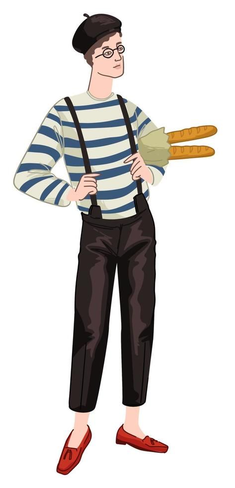 Man with baguettes wearing french style clothes French Man Costume, French Clothing Styles Men, French Style Clothing, French Outfit, French Culture, Guy Drawing, Mens Costumes, French Artists, Clothes Style