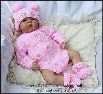 Bodysuit, hat and bootees 16-22” doll/preemie – 3m+ baby Baby Born Kleidung, Lace Clothes, Knitted Baby Outfits, Crochet Doll Clothes Patterns, Handknit Design, Baby Boy Knitting Patterns, Knitting Dolls Clothes, Baby Doll Pattern