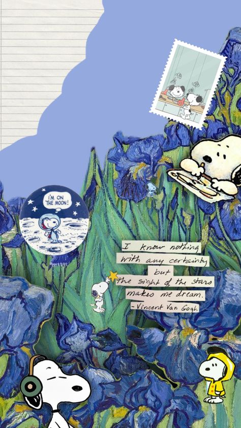 #snoopy #vangoghart #blue #vintageaesthetic Ocean Room Decor, Collage Book, Snoopy Wallpaper, Cute Desktop Wallpaper, Abstract Art Wallpaper, Snoopy Love, Van Gogh Art, Cool Wallpapers Art, Anime Artwork Wallpaper