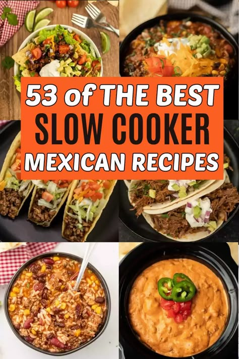 53 Mexican Crock Pot Recipes - Slow Cooker Mexican Recipes Crock Pot Mexican Recipes, Slow Cooker Brisket Tacos, Mexican Recipes Easy, Slow Cooker Mexican Recipes, Crock Pot Mexican, Mexican Slow Cooker, Easy Mexican Dishes, Crockpot Recipes Mexican, Crockpot Mexican