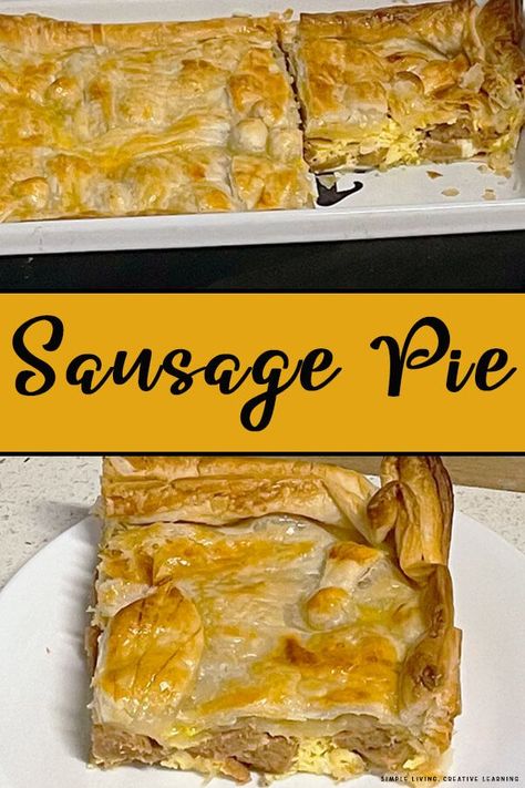 This sausage pie recipe is so easy to make and tastes delicious. I grew up on something similar as a child and now my kids love it too. Italian Beef And Sausage Pie, Monterey Sausage Pie, Sausage And Apple Pie, Homemade Sausage Pie, Monterrey Sausage Pie, Sausage Egg And Cheese Pastry, Sausage Pie Recipe, Chocolate Fudge Slice, Sausage Pie