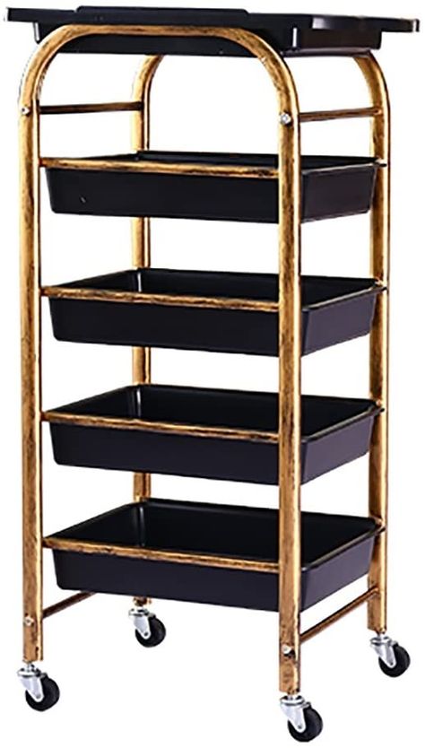 Spa Cart, Black And Gold Salon, Rental Hacks, Gold Salon, Salon Cart, Rolling Drawers, Dream Salon, Stand Feria, Salon Trolley