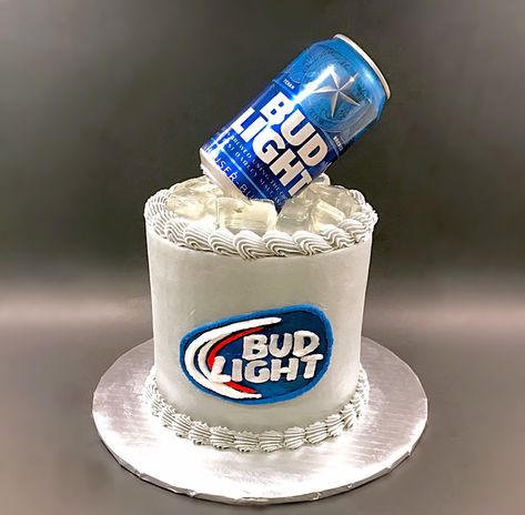 Beer can cake! The “ice cubes” were so tricky to work with because they just slid across the buttercream! #nikijoycakes #cake #buttercream #jelloicecubes #beercancake #budlight Cake With Beer, Bud Light Birthday, Bud Light Cake, Mini Valentine Cakes, Beer Can Cake, Beer Can Cakes, Valentine Cakes, Light Cake, Cake Buttercream