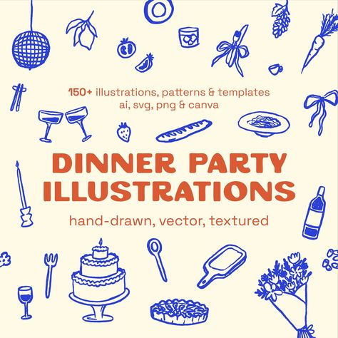 Family Dinner Illustration, Dinner Party Illustration, Dinner Party Design, Brand Planning, Sermon Graphics, Party Design Poster, Party Illustration, Friends Illustration, Christmas Dinner Party