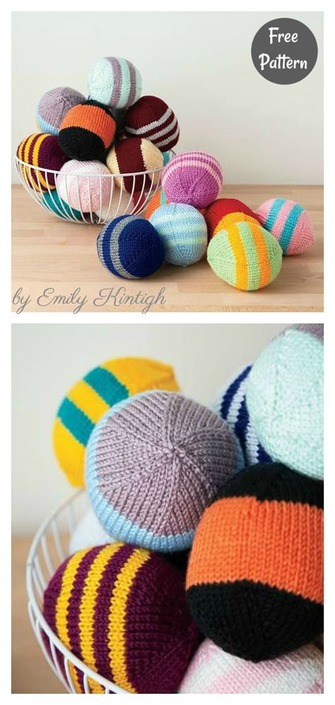 Striped Soft Playing Ball Free Knitting Pattern One Ball Knitting Patterns Free, Knitting Ball Pattern, Knit Ball Pattern, One Ball Knitting Projects, How To Knit A Ball, Knitted Balls Free Pattern, Circular Knitting Patterns Free, Free Knitting Patterns Toys Easy, Crochet Ball Free Pattern