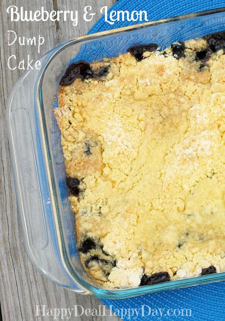 Hot Eats and Cool Reads: Rhubarb Dump Cake plus 14 Other Fantastic Dump Cake Recipes Picnic Dessert Recipes, Summer Picnic Desserts, Lemon Dump Cake, Lemon Dump Cake Recipe, Blueberry Dump Cake, Picnic Dessert, Best Easy Dessert Recipes, Cake Blueberry, Dump Recipes