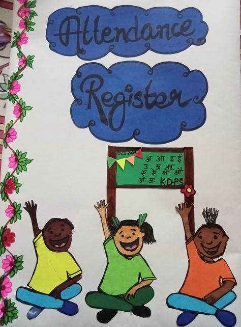 School Attendance Register Decoration, School Register Cover Decoration Ideas, Register Cover Decoration Ideas, Teachers Attendance Register Decoration Ideas, Attendance Register Decoration Ideas, Register Decoration Ideas, Cover Decoration Ideas, Diy Notebook Cover For School, Register Decoration