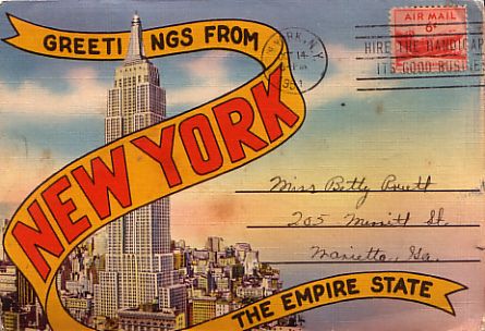 New York Restaurant Card, College Poster, Old New York, City Postcard, New York Graffiti, Scrapbook Printing, Vintage New York, Graphic Design Fun, Postcard Design