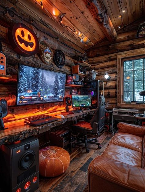 Cabin Game Room, Cabin Theme, Mountain Cabins, Cottage Cabin, Gaming Room, Mountain Cabin, Cozy Cabin, Game Room, Home Office