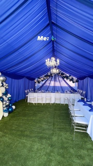 Royal Blue Party, Tent Draping, Party Tent Decorations Birthday, Royal Blue Sweet 16 Decorations, Royal Blue Quinceanera Decorations, Royal Blue Quince Theme, Party Tent Decorations, Baby Blue Quinceanera, Royal Blue Quince