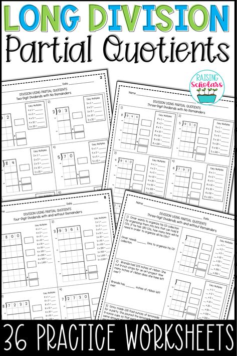 Partial Quotient Division, Partial Quotient, Teaching Long Division, 4th Grade Math Test, Partial Quotients, Teaching Math Elementary, Long Division, Math Graphic Organizers, Math Centers Middle School