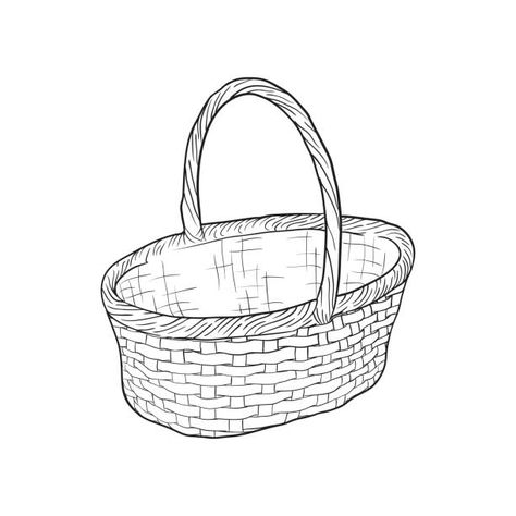 How To Draw A Basket, Basket Sketch, Basket Illustration, Cheese Drawing, Basket Clipart, Cane Baskets, Floral Sketch, Basket Drawing, Dance Picture Poses