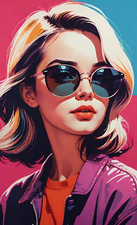 Cute girl in retro effect Colorful Portrait Photography, Face Oil Painting, Girls Sunglasses, Retro Effect, Burberry Perfume, Abstract Portrait Painting, Sassy Wallpaper, Best Nature Wallpapers, Retro Girl